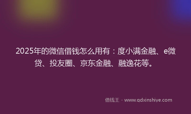 2025年的微信借钱怎么用有：度小满金融、e微贷、投友圈、京东金融、融逸花等。
