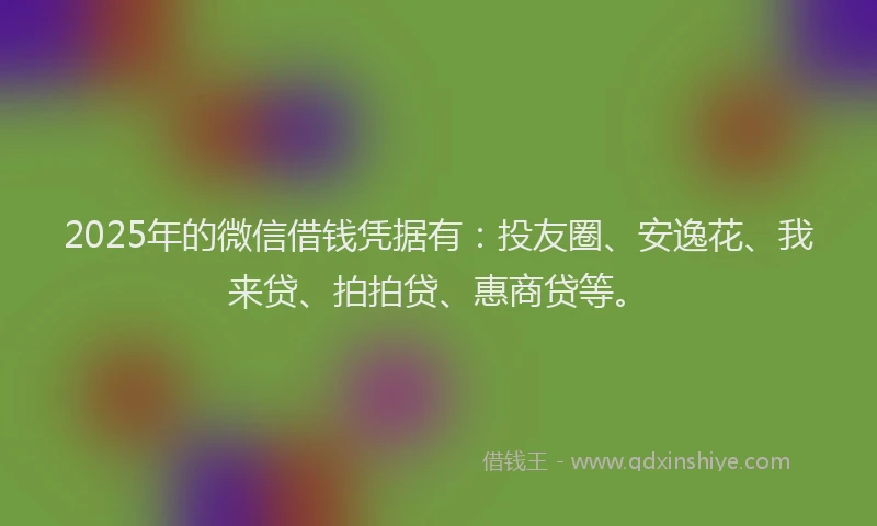 2025年的微信借钱凭据有：投友圈、安逸花、我来贷、拍拍贷、惠商贷等。