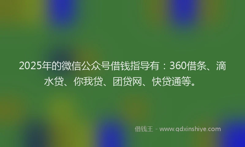 2025年的微信公众号借钱指导有：360借条、滴水贷、你我贷、团贷网、快贷通等。