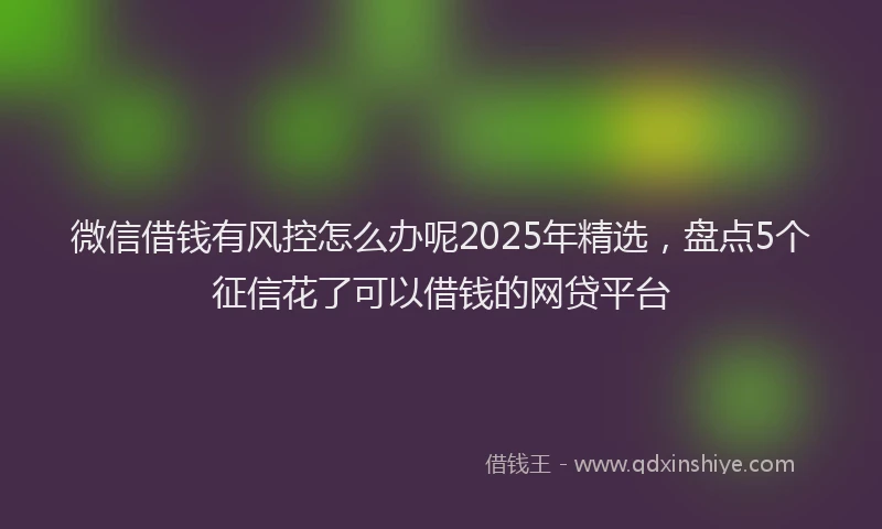 微信借钱有风控怎么办呢2025年精选，盘点5个征信花了可以借钱的网贷平台