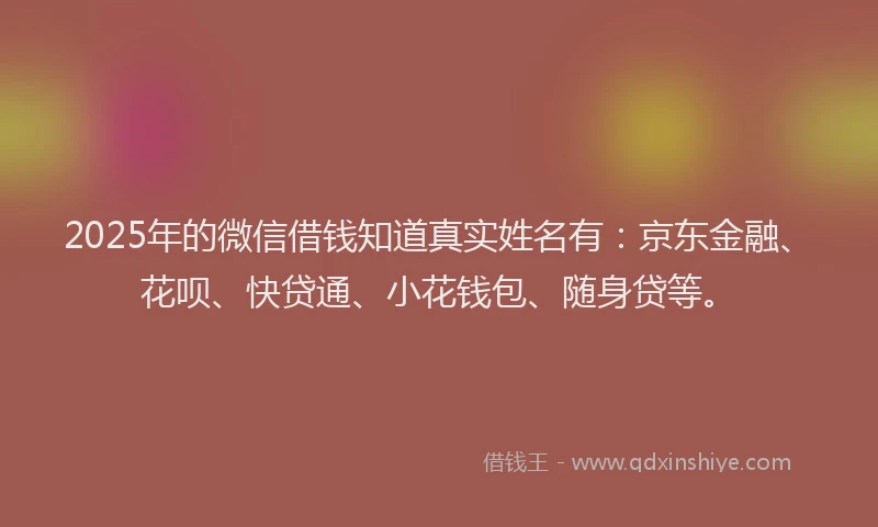 2025年的微信借钱知道真实姓名有：京东金融、花呗、快贷通、小花钱包、随身贷等。