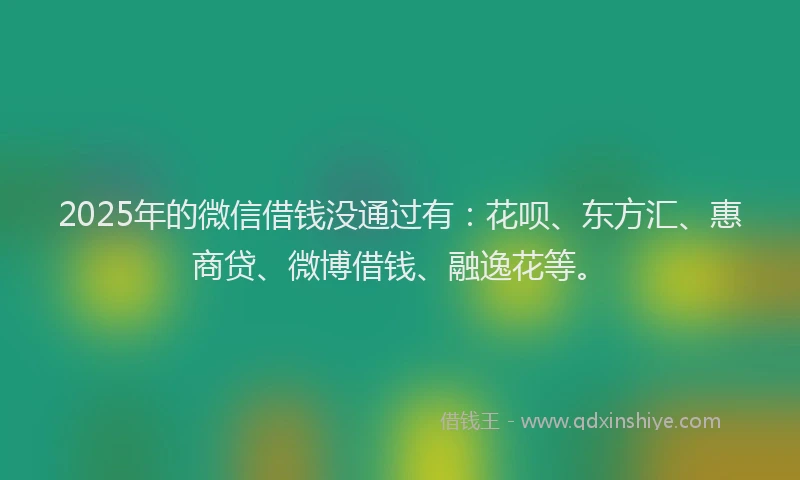 2025年的微信借钱没通过有：花呗、东方汇、惠商贷、微博借钱、融逸花等。