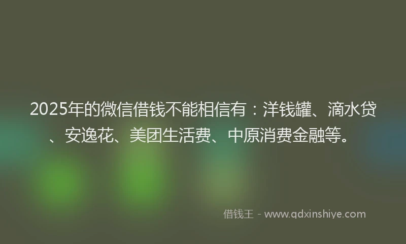 2025年的微信借钱不能相信有：洋钱罐、滴水贷、安逸花、美团生活费、中原消费金融等。