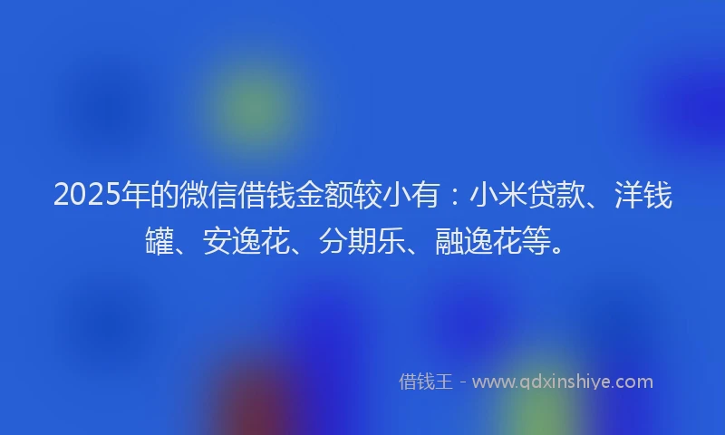 2025年的微信借钱金额较小有：小米贷款、洋钱罐、安逸花、分期乐、融逸花等。