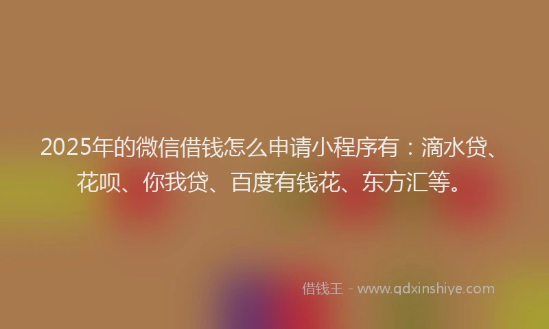 2025年的微信借钱怎么申请小程序有：滴水贷、花呗、你我贷、百度有钱花、东方汇等。