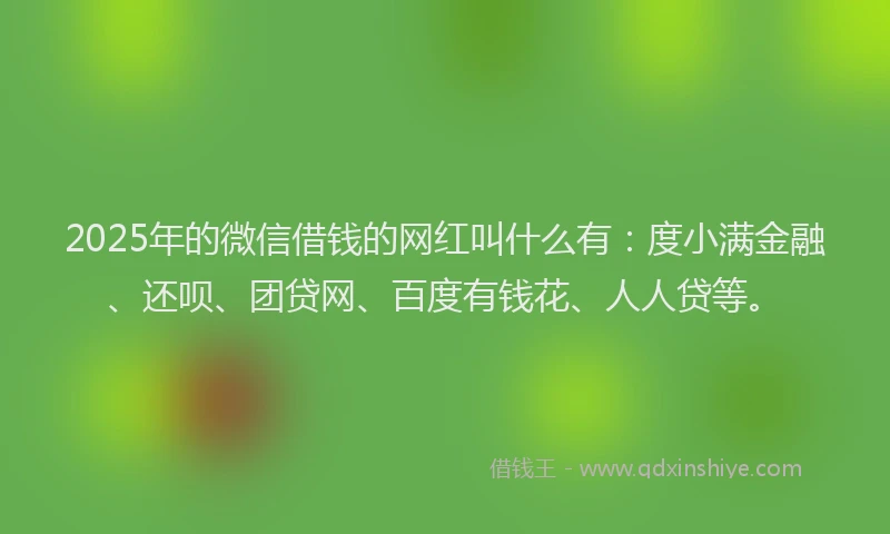 2025年的微信借钱的网红叫什么有：度小满金融、还呗、团贷网、百度有钱花、人人贷等。