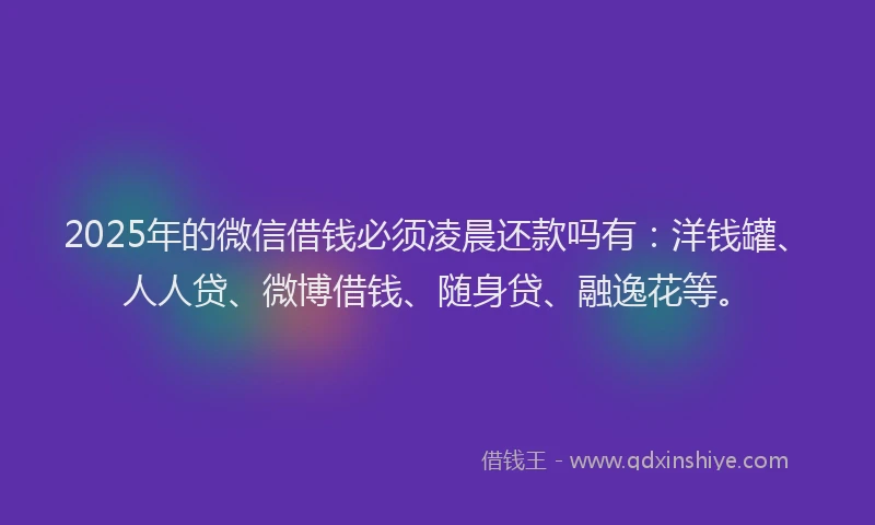 2025年的微信借钱必须凌晨还款吗有：洋钱罐、人人贷、微博借钱、随身贷、融逸花等。