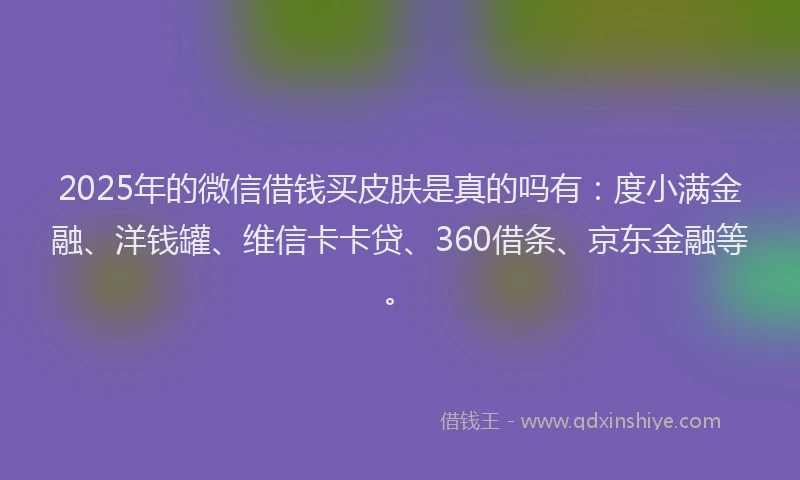 2025年的微信借钱买皮肤是真的吗有：度小满金融、洋钱罐、维信卡卡贷、360借条、京东金融等。