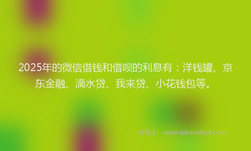 2025年的微信借钱和借呗的利息有：洋钱罐、京东金融、滴水贷、我来贷、小花钱包等。