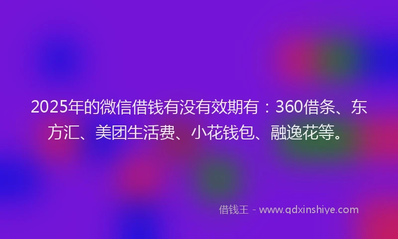 2025年的微信借钱有没有效期有：360借条、东方汇、美团生活费、小花钱包、融逸花等。
