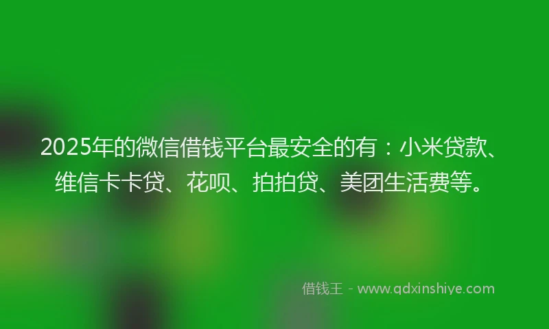 2025年的微信借钱平台最安全的有：小米贷款、维信卡卡贷、花呗、拍拍贷、美团生活费等。