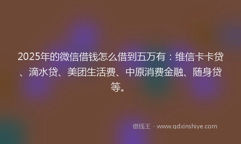 2025年的微信借钱怎么借到五万有：维信卡卡贷、滴水贷、美团生活费、中原消费金融、随身贷等。