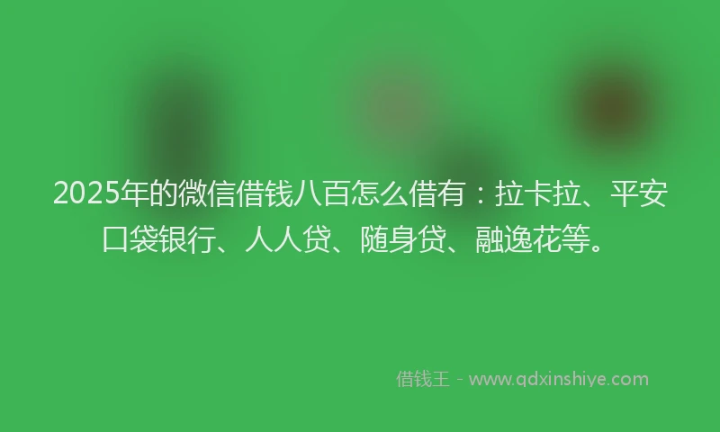 2025年的微信借钱八百怎么借有：拉卡拉、平安口袋银行、人人贷、随身贷、融逸花等。