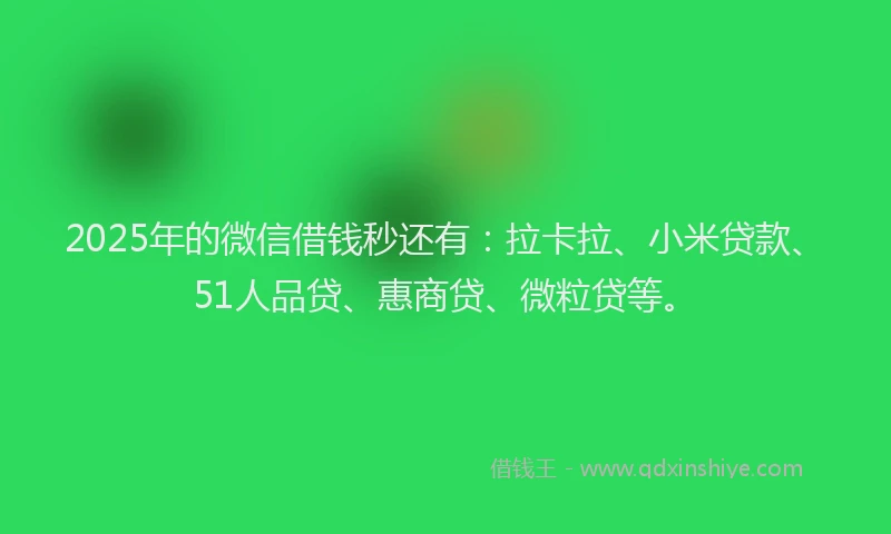2025年的微信借钱秒还有：拉卡拉、小米贷款、51人品贷、惠商贷、微粒贷等。