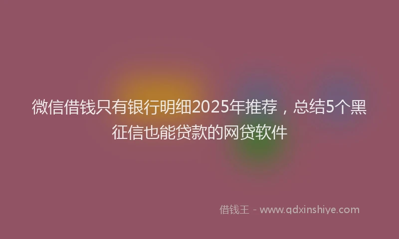 微信借钱只有银行明细2025年推荐，总结5个黑征信也能贷款的网贷软件