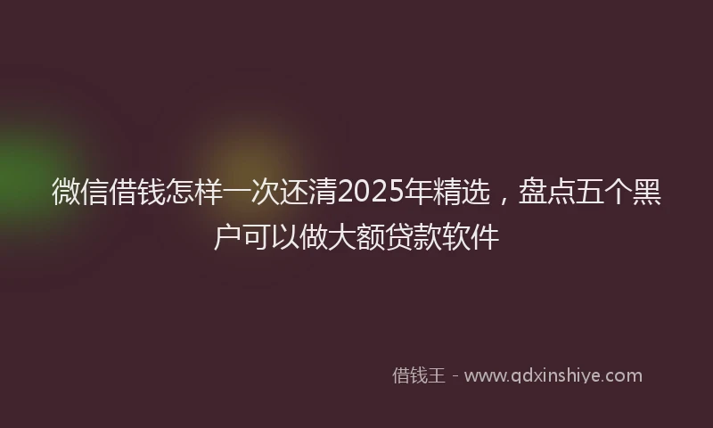 微信借钱怎样一次还清2025年精选，盘点五个黑户可以做大额贷款软件