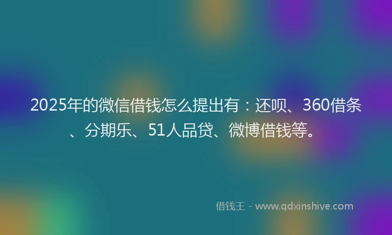2025年的微信借钱怎么提出有：还呗、360借条、分期乐、51人品贷、微博借钱等。