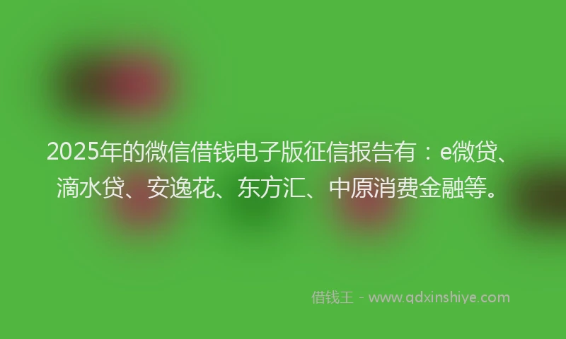2025年的微信借钱电子版征信报告有：e微贷、滴水贷、安逸花、东方汇、中原消费金融等。