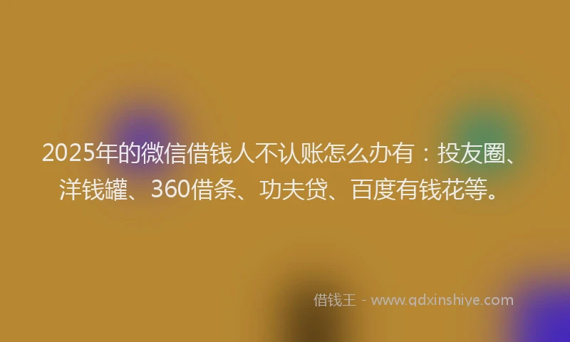 2025年的微信借钱人不认账怎么办有：投友圈、洋钱罐、360借条、功夫贷、百度有钱花等。