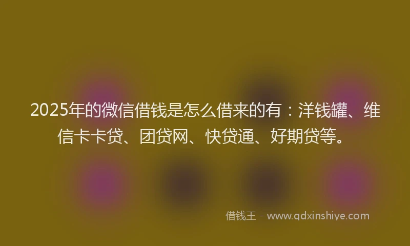 2025年的微信借钱是怎么借来的有：洋钱罐、维信卡卡贷、团贷网、快贷通、好期贷等。