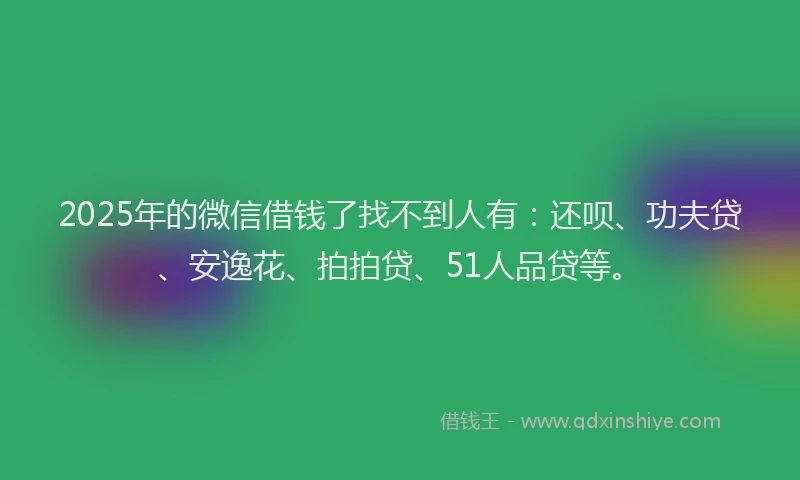 2025年的微信借钱了找不到人有：还呗、功夫贷、安逸花、拍拍贷、51人品贷等。