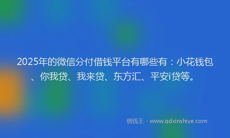 2025年的微信分付借钱平台有哪些有:小花钱包、你我贷、我来贷、东方汇、平安i贷等。