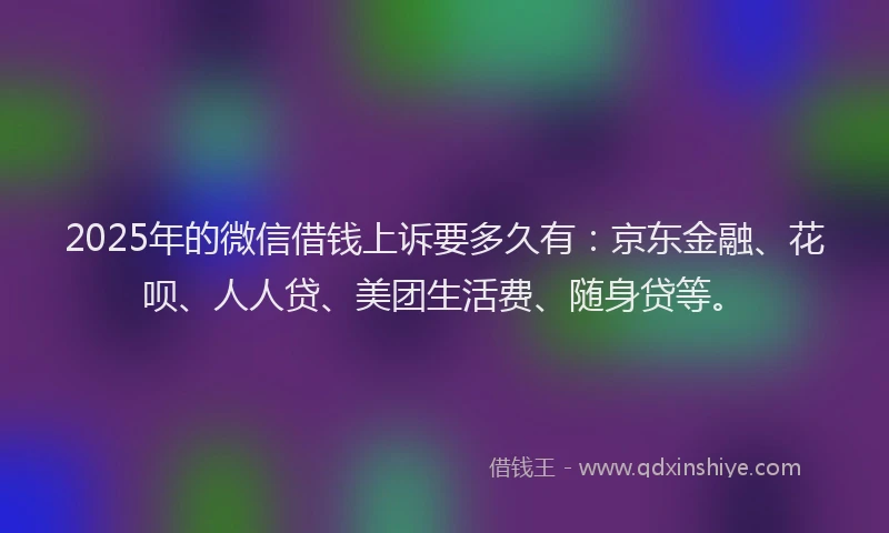 2025年的微信借钱上诉要多久有：京东金融、花呗、人人贷、美团生活费、随身贷等。