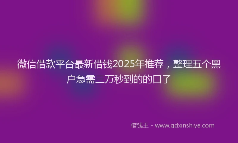 微信借款平台最新借钱2025年推荐，整理五个黑户急需三万秒到的的口子