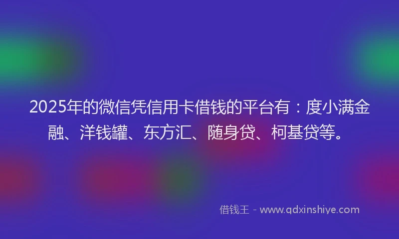 2025年的微信凭信用卡借钱的平台有：度小满金融、洋钱罐、东方汇、随身贷、柯基贷等。