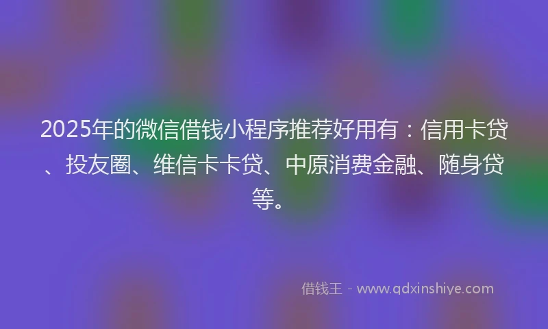 2025年的微信借钱小程序推荐好用有：信用卡贷、投友圈、维信卡卡贷、中原消费金融、随身贷等。