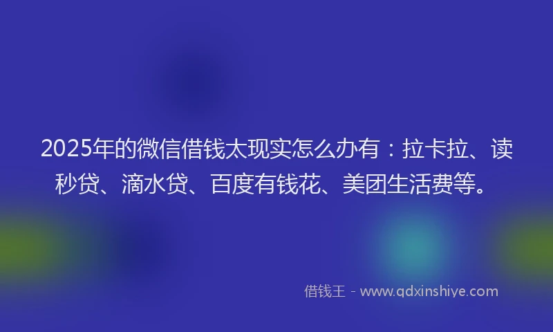 2025年的微信借钱太现实怎么办有：拉卡拉、读秒贷、滴水贷、百度有钱花、美团生活费等。