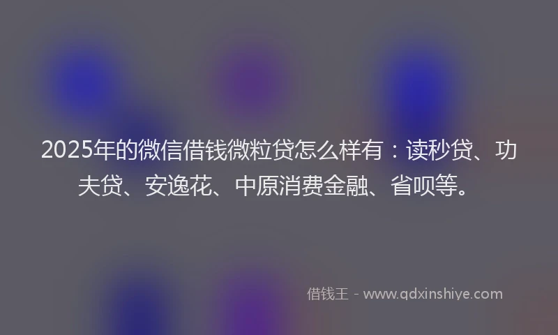2025年的微信借钱微粒贷怎么样有：读秒贷、功夫贷、安逸花、中原消费金融、省呗等。