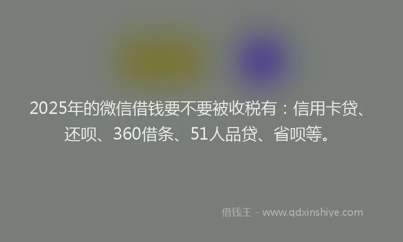 2025年的微信借钱要不要被收税有：信用卡贷、还呗、360借条、51人品贷、省呗等。