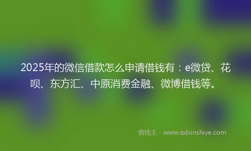 2025年的微信借款怎么申请借钱有：e微贷、花呗、东方汇、中原消费金融、微博借钱等。