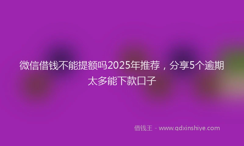 微信借钱不能提额吗2025年推荐，分享5个逾期太多能下款口子