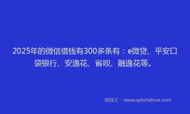 2025年的微信借钱有300多条有：e微贷、平安口袋银行、安逸花、省呗、融逸花等。