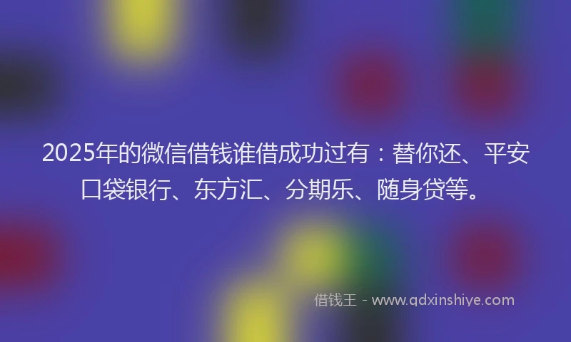 2025年的微信借钱谁借成功过有：替你还、平安口袋银行、东方汇、分期乐、随身贷等。