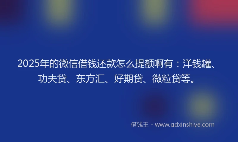 2025年的微信借钱还款怎么提额啊有：洋钱罐、功夫贷、东方汇、好期贷、微粒贷等。