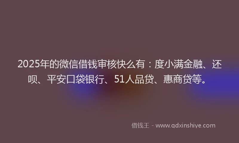 2025年的微信借钱审核快么有：度小满金融、还呗、平安口袋银行、51人品贷、惠商贷等。