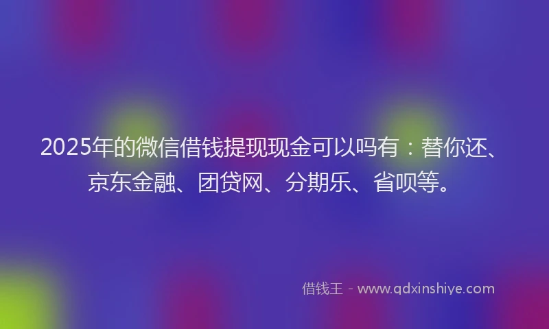 2025年的微信借钱提现现金可以吗有：替你还、京东金融、团贷网、分期乐、省呗等。