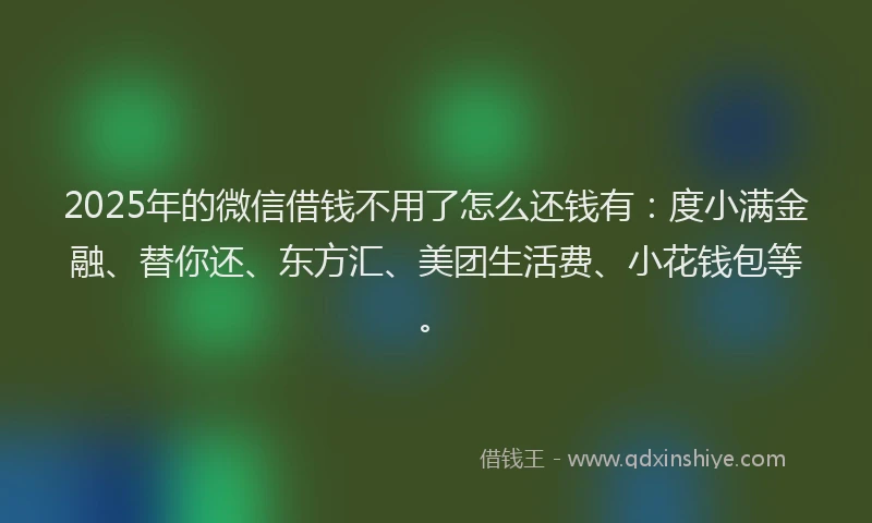 2025年的微信借钱不用了怎么还钱有：度小满金融、替你还、东方汇、美团生活费、小花钱包等。