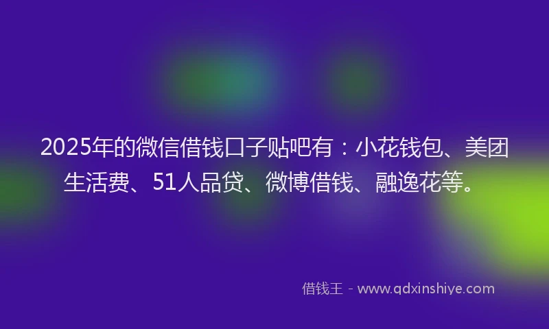 2025年的微信借钱口子贴吧有：小花钱包、美团生活费、51人品贷、微博借钱、融逸花等。