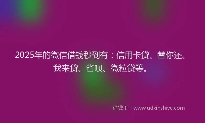 2025年的微信借钱秒到有：信用卡贷、替你还、我来贷、省呗、微粒贷等。