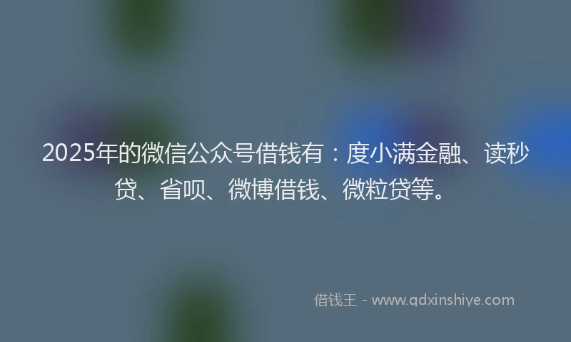 2025年的微信公众号借钱有：度小满金融、读秒贷、省呗、微博借钱、微粒贷等。