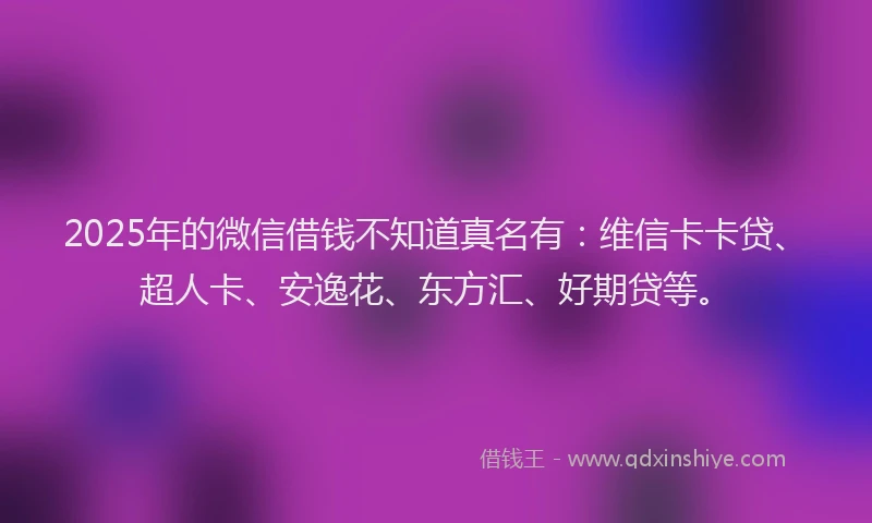 2025年的微信借钱不知道真名有：维信卡卡贷、超人卡、安逸花、东方汇、好期贷等。