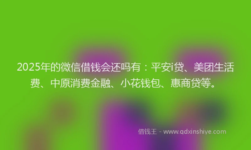 2025年的微信借钱会还吗有：平安i贷、美团生活费、中原消费金融、小花钱包、惠商贷等。