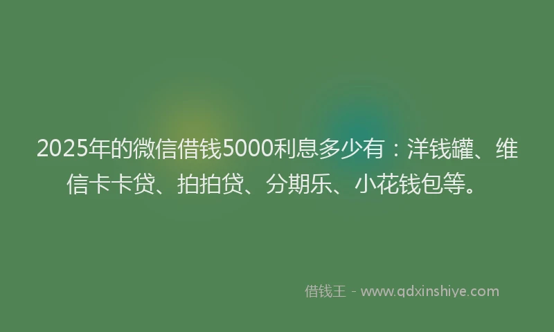 2025年的微信借钱5000利息多少有：洋钱罐、维信卡卡贷、拍拍贷、分期乐、小花钱包等。
