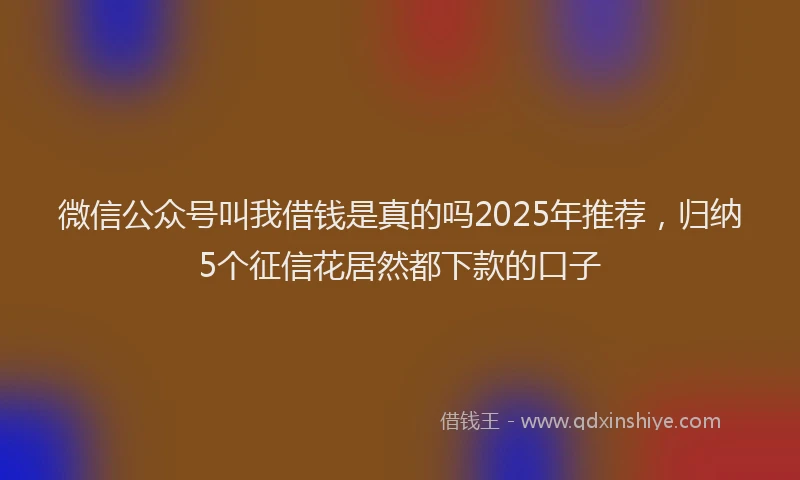 微信公众号叫我借钱是真的吗2025年推荐，归纳5个征信花居然都下款的口子