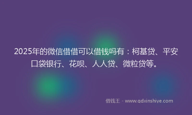 2025年的微信借借可以借钱吗有：柯基贷、平安口袋银行、花呗、人人贷、微粒贷等。