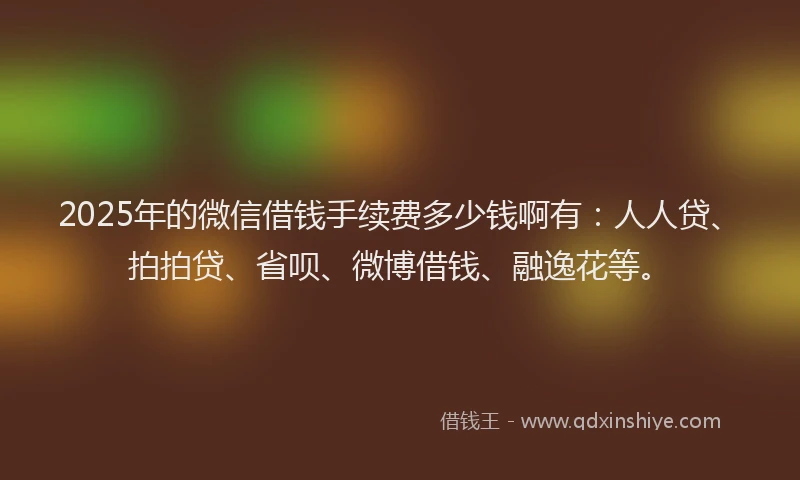 2025年的微信借钱手续费多少钱啊有：人人贷、拍拍贷、省呗、微博借钱、融逸花等。